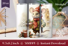 Watercolor Christmas Tumbler Sublimation, Cute Mouse Tumbler Product Image 1