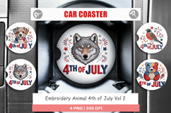 Car Coaster 4th of July Embroidery Animal Product Image 1
