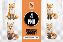 Watercolor Fox Sitting Clipart Sublimation PNG Product Image 1