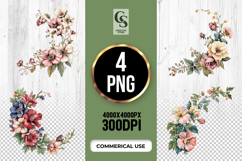Vintage Floral Corner Clipart Sublimation PNG Product Image 1