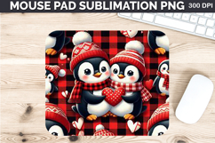 Watercolor Penguin Mouse Pad Sublimation - Valentines PNG Product Image 1