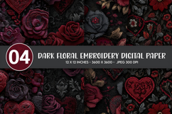 Dark Floral Embroidery Digital Paper Product Image 1