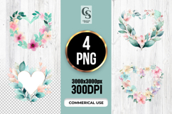 Watercolor Green Floral Heart Wreath Clipart Sublimation PNG Product Image 1