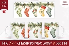 Watercolor Christmas Mug Wrap, Winter Socks Mug Sublimation Product Image 1