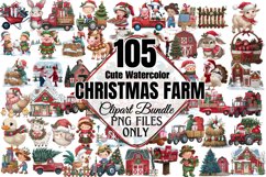 Cute Watercolor Christmas Farm Clipart Bundle PNG Product Image 1
