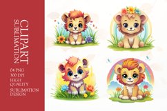 Watercolor cute baby lion cub clipart sublimation png Product Image 1