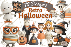 Retro Halloween Clipart Vintage PNG Graphics, 50s Holiday Product Image 1