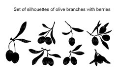 Set of silhouettes of olive branches with berries. Product Image 1