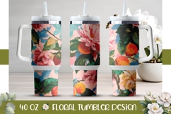 Pink Peony Tumbler PNG, Summer 40 Oz Tumbler Template Product Image 1