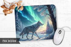 Silver Wolf Under Northern Lights Mouse Pad PNG Design Product Image 1