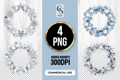 Silver Snowflake Winter Wreath Clipart Sublimation PNG Product Image 1