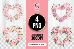 Pink Peony Heart Floral Clipart Sublimation PNG Product Image 1