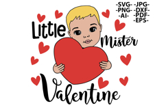 Little Mister Valentine SVG Cute Boy Valentine Heart Clipart Product Image 1