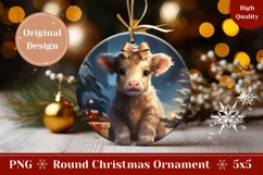 Christmas Baby Cow Round Ornament, Christmas Cow Gift Tag Product Image 1