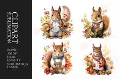 Watercolor floral Squirrel clipart sublimation png Product Image 1