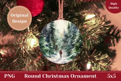 Watercolor Forest Ornament PNG, Christmas Product Tag Design Product Image 1