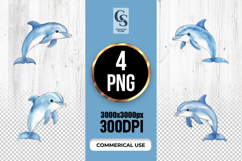 Cute Dolphin Watercolor Clipart Sublimation PNG Product Image 1