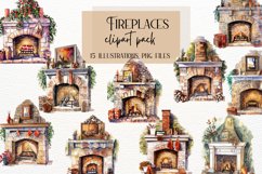 Watercolor Fireplaces Clipart, Cozy Fireplaces Product Image 1