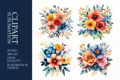 Watercolor floral flower bunch clipart sublimation png Product Image 1