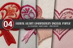 Floral Heart Embroidery Digital Paper Product Image 1
