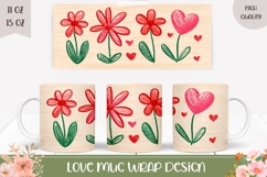 Cartoon Love Hearts Mug Wrap, Flowers Mug Sublimation Product Image 1