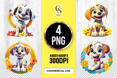 Cute Puppy Flower Circle Clipart Sublimation PNG Product Image 1