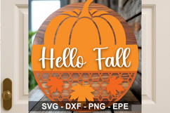 Hello Fall Round Sign SVG | Pumpkin Door Hanger Product Image 1
