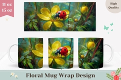 Floral Coffee Mug, Ladybug Mug Design, Flowers Mug Wrap Product Image 1
