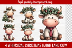 4 Whimsical Christmas Highland Cow Clipart | Cute Festive Product Image 1