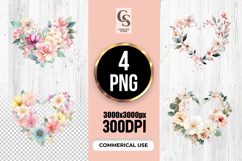 WWatercolor Floral Heart Wreath Clipart Sublimation PNG Product Image 1