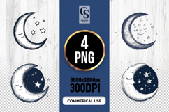 Cute Moon and Stars Clipart Sublimation PNG Product Image 1