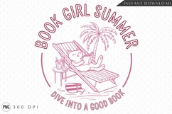 Book Girl Summer Cat Reading On Beach Sublimation PNG Product Image 1