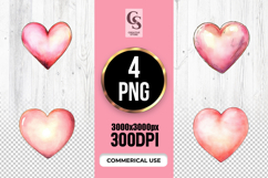 Pink Watercolor Heart Clipart Sublimation PNG Product Image 1