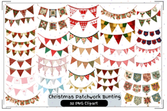 50 Christmas Patchwork Bunting | Festive Fabric Clipart Set Product Image 1