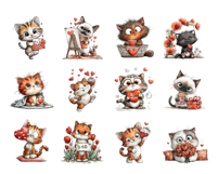 Cute Valentine Cat Clipart PNG Bundle Product Image 3