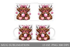 Highland Cow Mug Sublimation. Valentines Mug Wrap Design Product Image 1