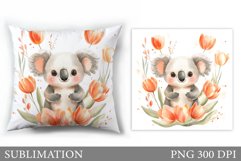 Cute Koala Pillow Design. Koala Flowers Pillow Sublimation Product Image 1