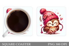 Cute Owl Coaster Design. Owl Hearts Coaster Sublimation Product Image 1