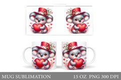 Valentines Koala Mug Sublimation. Valentines Mug Wrap Design Product Image 1
