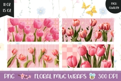 Pink Mug Wrap Designs, Pink Tulips Mug Template Product Image 1