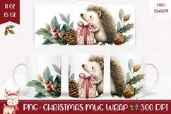 Watercolor Christmas Hedgehog Mug, Christmas Present Mug Product Image 1