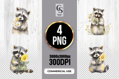 Cute Raccoon With Yellow Flowers Watercolor Clipart PNG Product Image 1