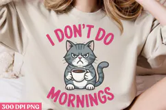 I Don't Do Mornings PNG, Funny Cat Sublimation PNG Product Image 2