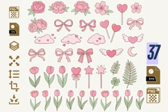 Pink Coquette Clipart Bundle PNG SVG, 37 Floral Bow Heart Product Image 1