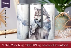 Christmas Tumbler Wrap, Watercolor Winter Wolf Tumbler Product Image 1