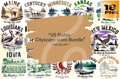US States Cityscape Icons Bundle - 18 PNG Designs Product Image 1