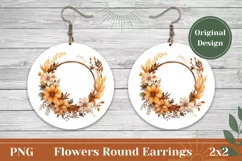 Flowers Earrings PNG, Watercolor Fall Wreath Sublimation Product Image 1