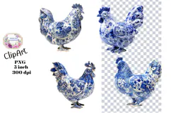 Blue Toile, Ephemera, PNG, Clipart, Junk Journal, flowers Product Image 1