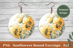 Sunflower Round Earring, Watercolor Sunflowers Earrings Product Image 1