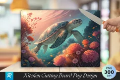 Majestic Sea Turtle with Coral Flowers Cutting Board PNG Product Image 1